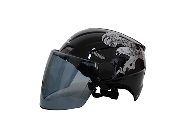 CASCO 1/2 CACHUCHA ABS DE ALTO IMPACTO C/MICA DE CALIDAD MSD-308 NEGRO BRILLO AGUILA